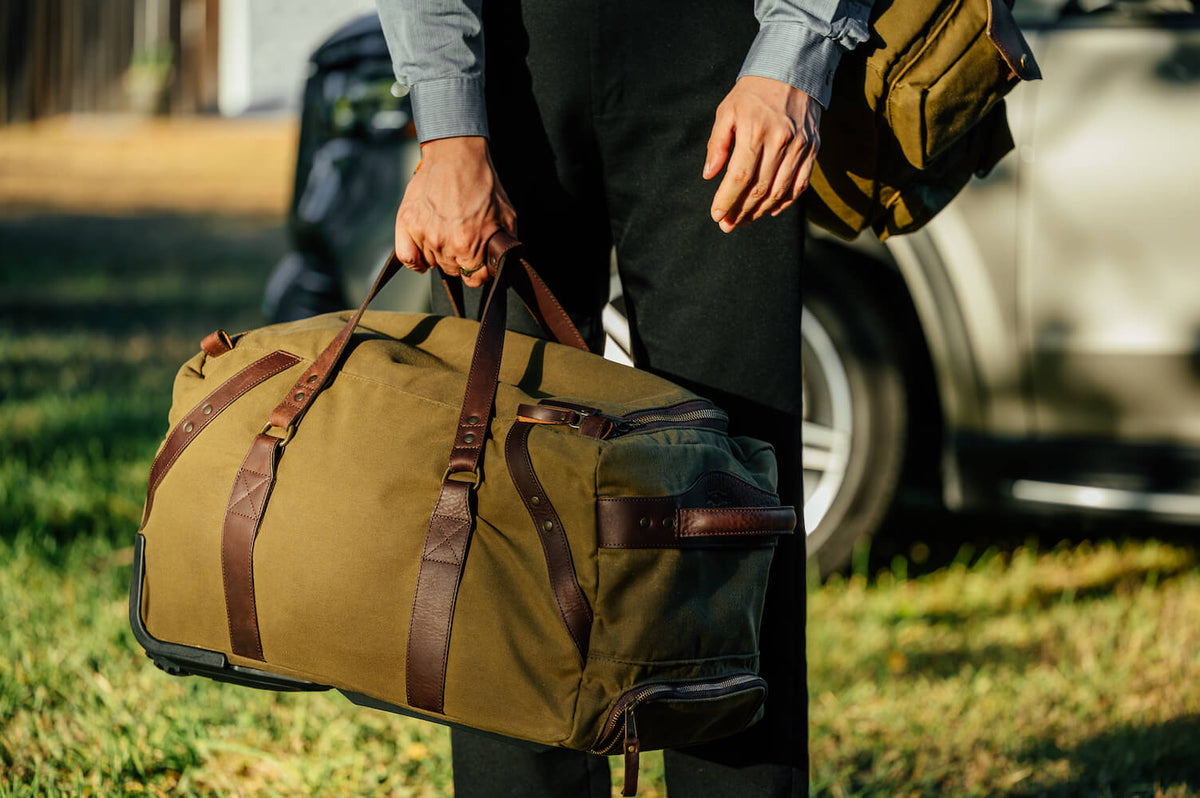 Mission Mercantile Campaign Leather & Waxed Canvas Wheeled Carry-On Duffle Bag